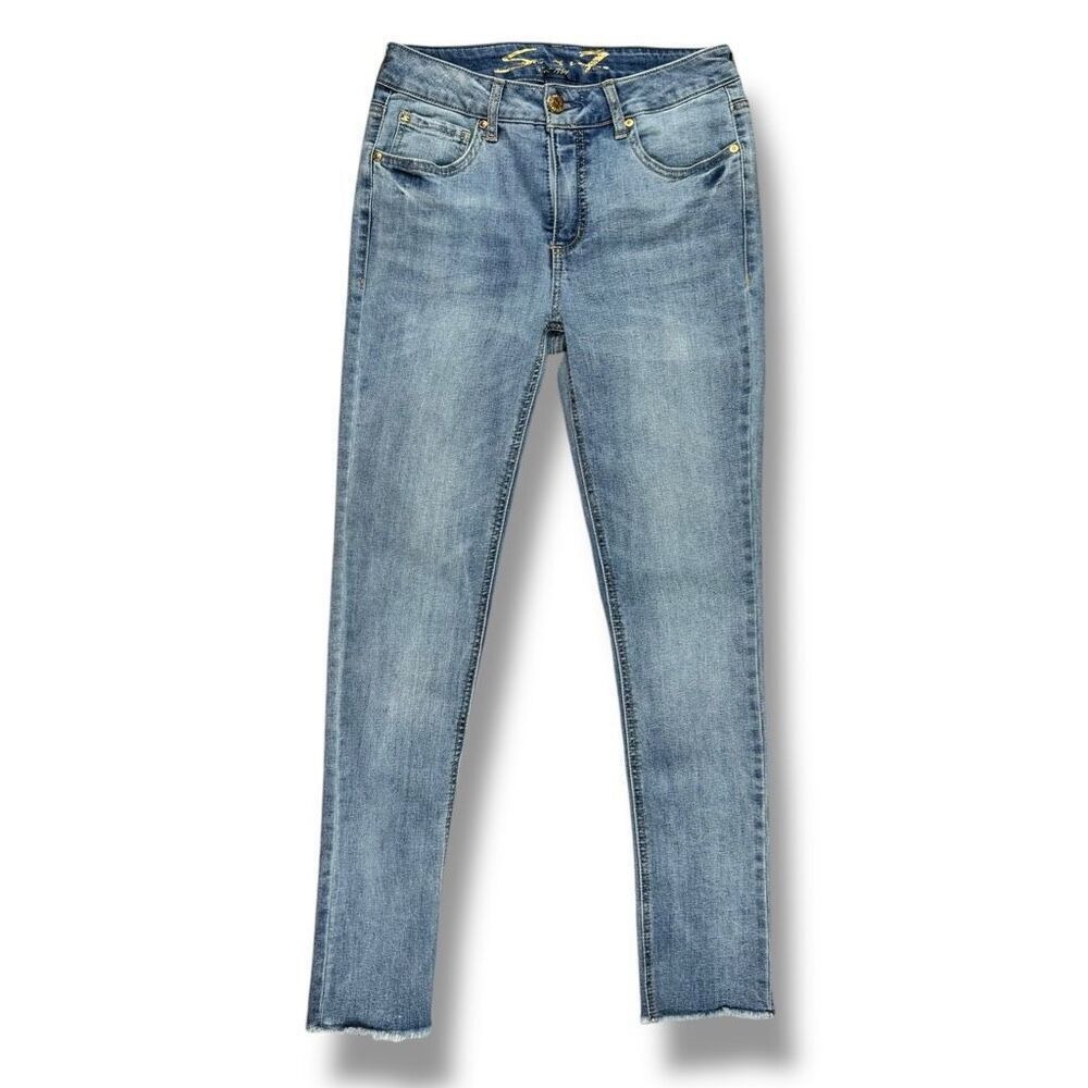 Seven7 Rebel Skinny Jeans Raw Hem Light Wash Stretch Denim Size 4